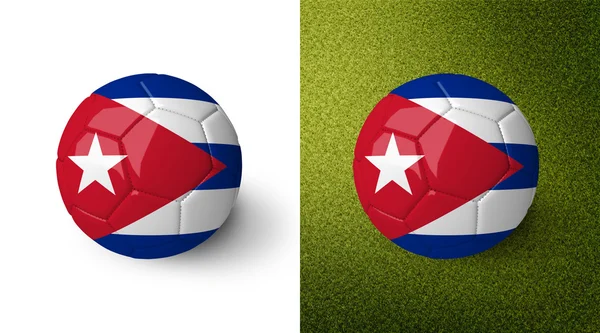 3d pallone da calcio realistico con bandiera cubana su di esso isolato su sfondo bianco e sul campo di calcio verde. Vedi set completo per gli altri paesi . — Foto Stock
