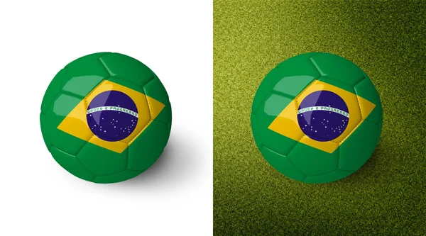 3d realistic soccer ball with Brazil flag on it isolated on white background and on green soccer field. See whole set for other countries. ストック写真