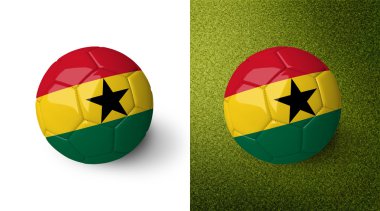 3d realistic soccer ball with Ghana flag on it isolated on white background and on green soccer field. See whole set for other countries.