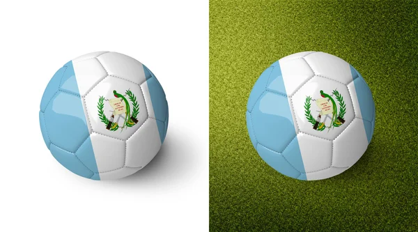 3d realistic soccer ball with Guatemala flag on it isolated on white background and on green soccer field. See whole set for other countries. — Stockfoto