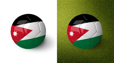 3d realistic soccer ball with Jordan flag on it isolated on white background and on green soccer field. See whole set for other countries.