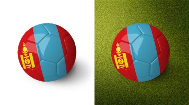 3d realistic soccer ball with Mongolia flag on it isolated on white background and on green soccer field. See whole set for other countries.