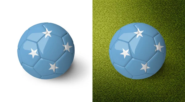 3d realistic soccer ball with Micronesia flag on it isolated on white background and on green soccer field. See whole set for other countries. — Stockfoto