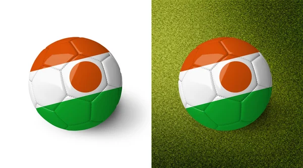 3d realistic soccer ball with Niger flag on it isolated on white background and on green soccer field. See whole set for other countries. — Stockfoto