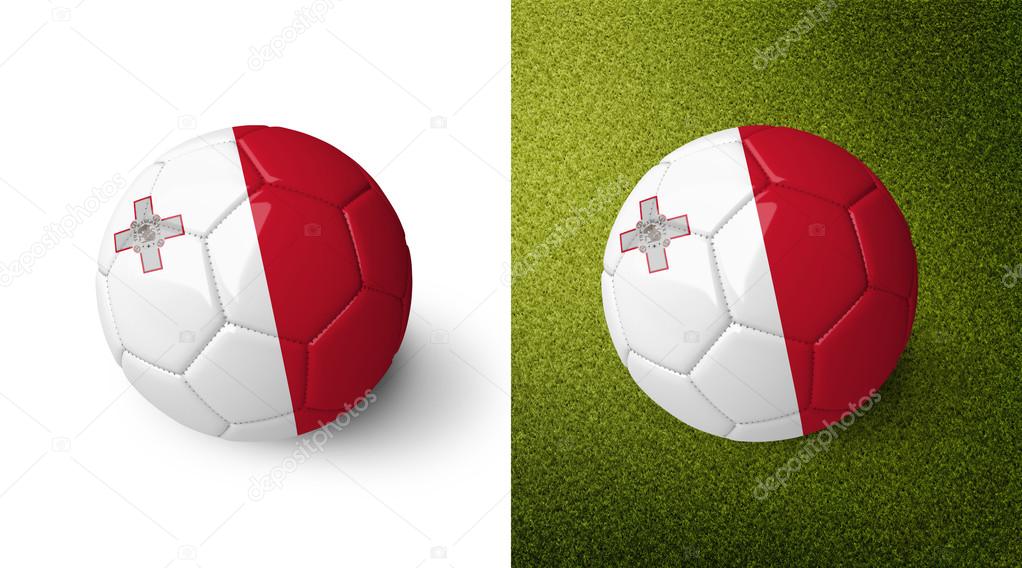 3d realistic soccer ball with Malta flag on it isolated on white