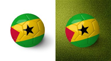 3d realistic soccer ball with Sao Tome and Principe flag on it isolated on white background and on green soccer field. See whole set for other countries.