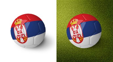 3d realistic soccer ball with Serbia flag on it isolated on white background and on green soccer field. See whole set for other countries.