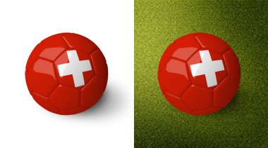 3d realistic soccer ball with Switzerland flag on it isolated on white background and on green soccer field. See whole set for other countries.