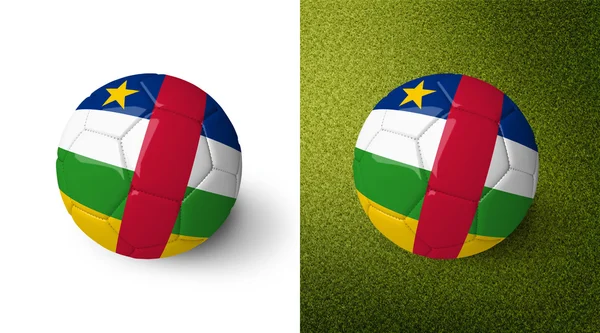 3d pallone da calcio realistico con la bandiera della Repubblica Centrafricana su di esso isolato su sfondo bianco e sul campo di calcio verde. Vedi set completo per gli altri paesi . — Foto Stock