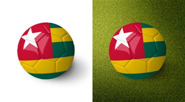 3d realistic soccer ball with Togo flag on it isolated on white background and on green soccer field. See whole set for other countries.