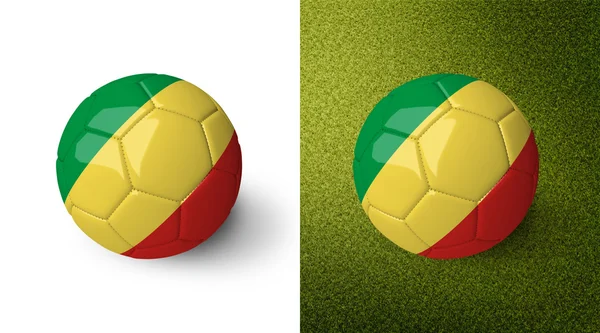 3d realistic soccer ball with the Republic of the Congo flag on it isolated on white background and on green soccer field. See whole set for other countries. — Stock Photo, Image