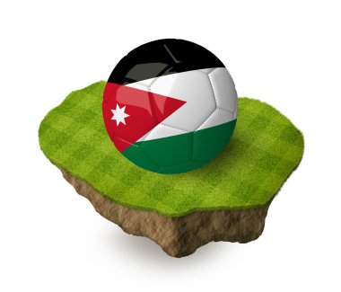 3d realistic soccer ball with the flag of Jordan on a piece of rock with stripped green soccer field on it. See whole set for other countries.