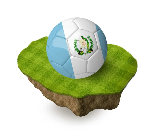 3d realistic soccer ball with the flag of Hungary on a piece of rock with stripped green soccer field on it. See whole set for other countries. — ストック写真