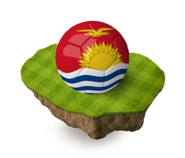 3d realistic soccer ball with the flag of Kiribati on a piece of rock with stripped green soccer field on it. See whole set for other countries.
