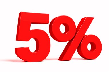Red 3d 5% text on white background. See whole set for other numbers.
