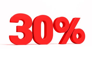 Red 3d 30% text on white background. See whole set for other numbers.