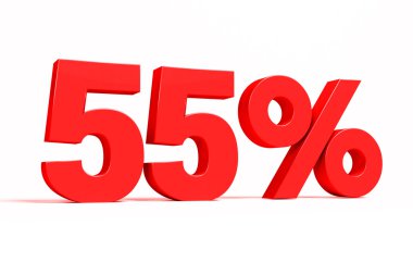 Red 3d 55% text on white background. See whole set for other numbers.