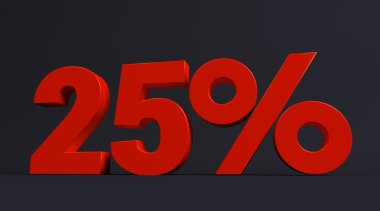 Red 3d 25% text on dark background. See whole set for other numbers.
