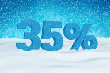 Blue 3d 35% text on white snow background for winter sale campaigns. See whole set for other numbers.