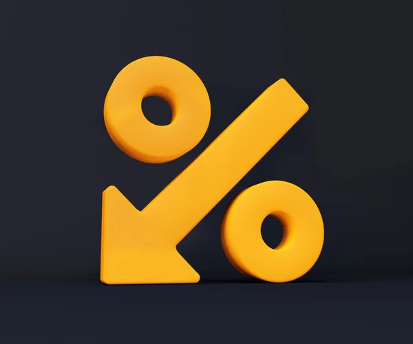 Tanda penjualan 3d kuning dengan persentase ikon, konsep untuk kampanye penjualan . — Stok Foto