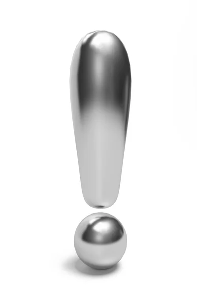Хром серебро 3D восклицательный знак изолирован на белом фоне . — стоковое фото