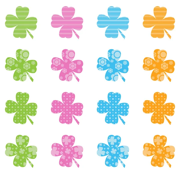 Pattern Filled Clovers — Stock Vector