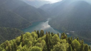 Lake Ritsa and tree tops, amazing view from above