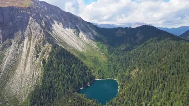 Όμορφη λίμνη και ορεινό δάσος από ψηλά — Αρχείο Βίντεο