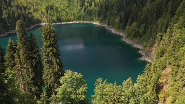 Piękne jezioro i las w górach z góry — Wideo stockowe