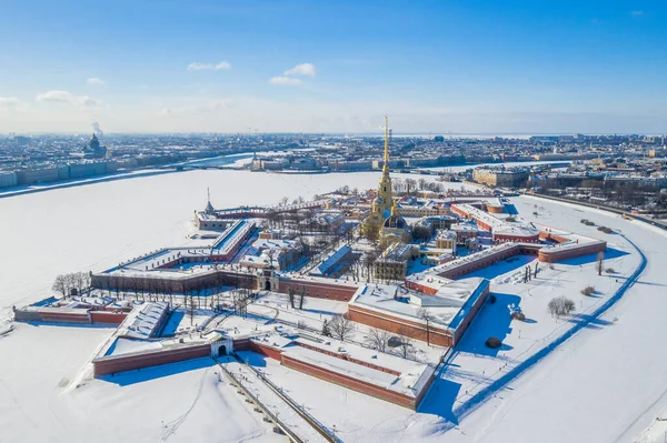 Twierdza Piotra i Pawła zimą, Petersburg, widok z lotu ptaka Zdjęcie Stockowe