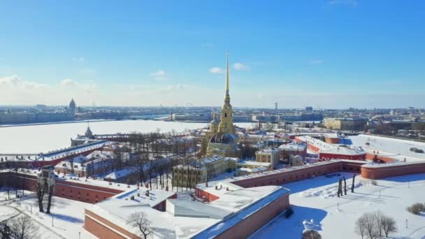 Fortaleza de Pedro y Pablo en invierno, San Petersburgo, vista aérea — Vídeos de Stock