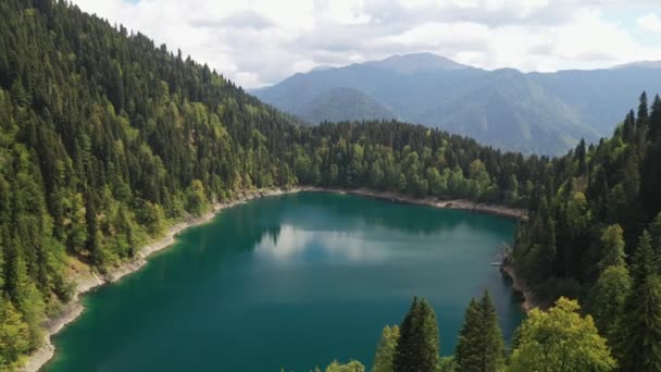 Beautiful lake and forest in the mountains from above — Stock Video