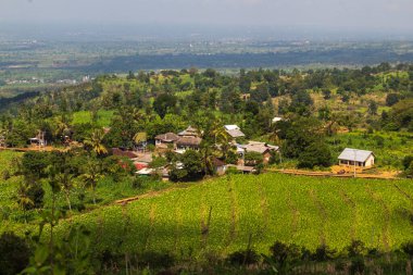 Yeşil Vadi 'deki Kırsal Köy' ün Doğal Işık ve Kopyalama Alanı HDR Görünümü, Seyahat ve Tarım Temaları İçin İdeal