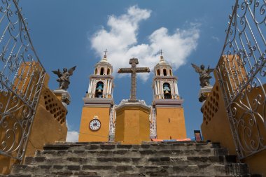Church of Our Lady of Remedies on the top of the pyramid clipart