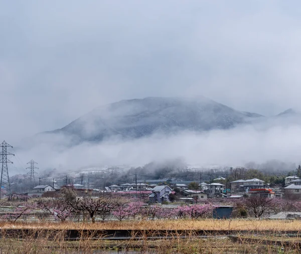 Заморожені краєвиди японської сільської місцевості в зимовий період. — стокове фото
