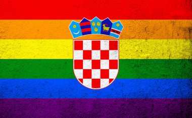 Hırvatistan Gökkuşağı LGBT gurur bayrağı. Grunge arkaplanı