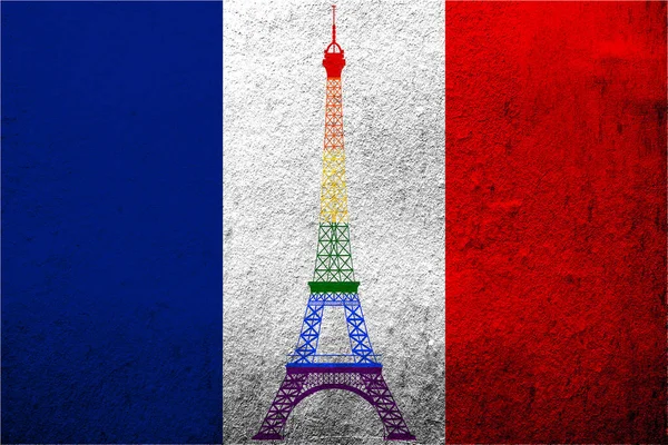 França Rainbow Bandeira Orgulho Lgbt Fundo Grunge — Fotografia de Stock