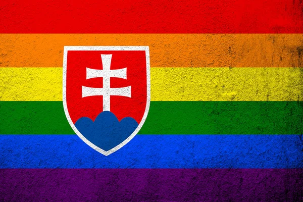 Флаг Словакии Радуга Лгбт Гранж Фон — стоковое фото