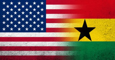 Gana Ulusal Bayrağı taşıyan Amerika Birleşik Devletleri (ABD) ulusal bayrağı. Grunge arkaplanı