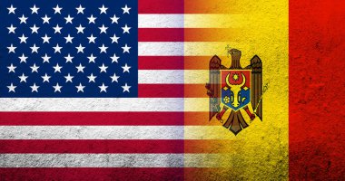 Moldova Ulusal Bayrağı taşıyan Amerika Birleşik Devletleri (ABD) ulusal bayrağı. Grunge arkaplanı