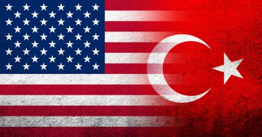 Türkiye bayrağı taşıyan ABD (ABD) ulusal bayrağı. Grunge arkaplanı