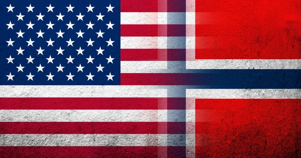 United States of America (USA) national flag with Norway national flag. Grunge background