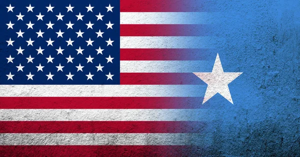 United States of America (USA) national flag with Somalia National flag. Grunge background