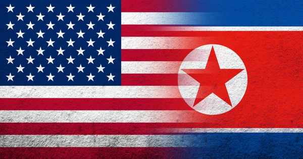 Kuzey Kore Bayrağı Taşıyan Amerika Birleşik Devletleri Abd Ulusal Bayrağı — Stok fotoğraf