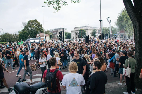 Amsterdã Holanda Setembro 2021 Manifestação Covid Protestos Jovens Contra Medidas — Fotografia de Stock