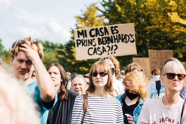 Amsterdam Nizozemsko Září 2021 Studenti Protestují Proti Politice Bydlení Zesměšňují — Stock fotografie