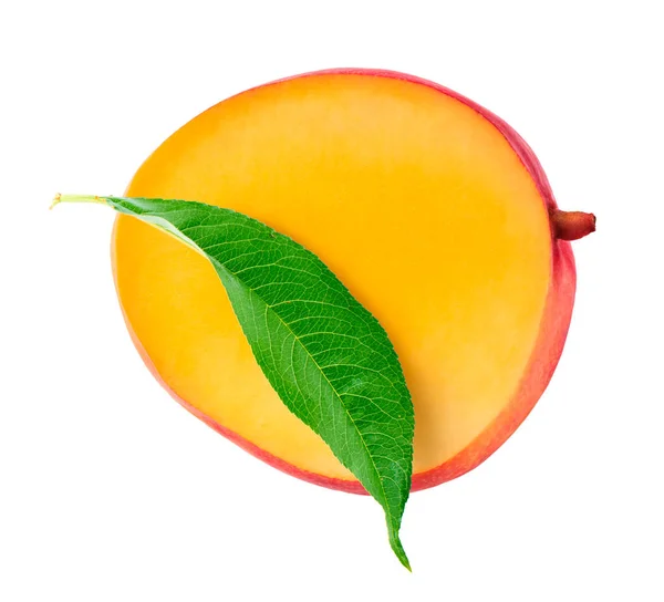 Frische Reife Mango Mit Blättern Die Die Luft Fallen Isoliert — Stockfoto
