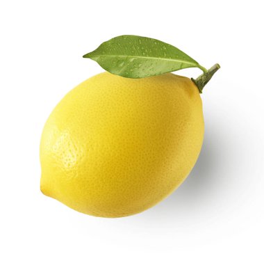Taze ham limon ve yeşil yaprak beyaz arkaplanda izole edilmiş, yüksek çözünürlüklü görüntü.