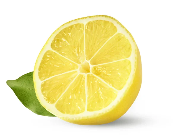 Fresh Half Lemon Leaf Isolated White Background — Foto de Stock