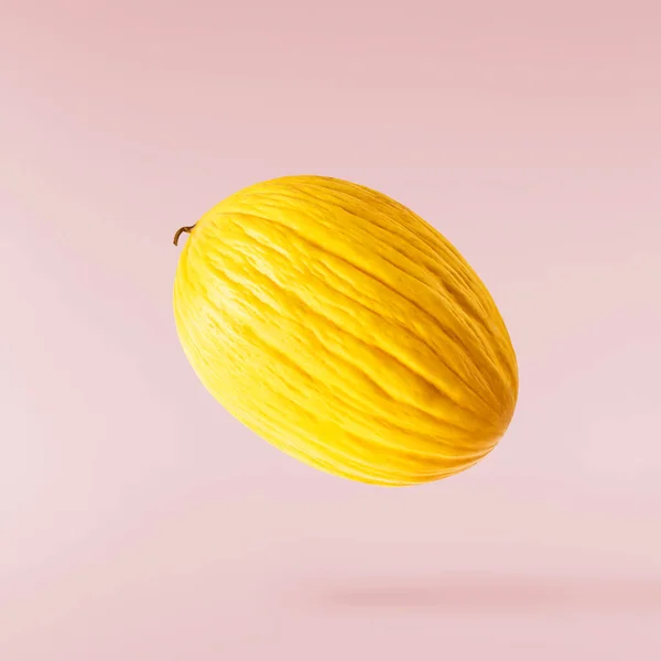 Fresh Raw Melon Falling Air Isolated Pink Background Food Levitation — Photo